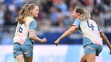 Jess Park (left) celebrates the first of her two City goals at Paris FC