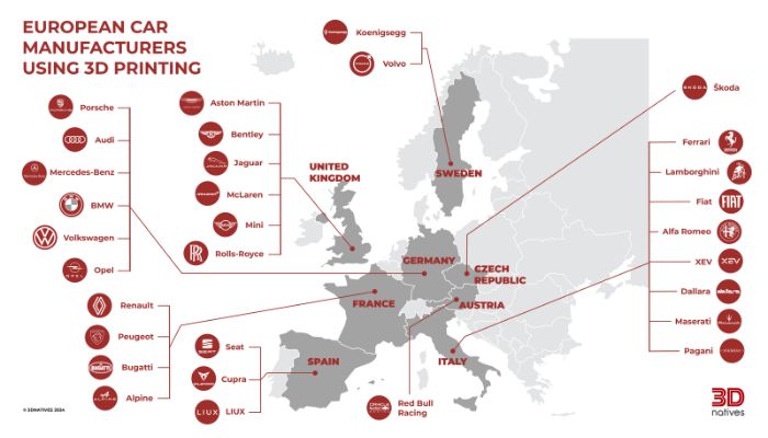 European car manufacturers using 3D printing