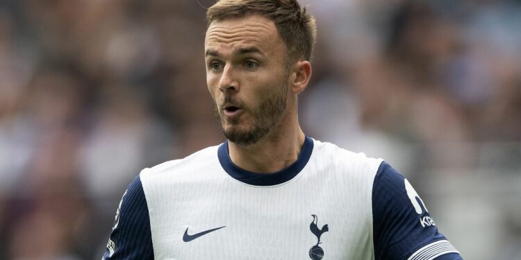 James Maddison of Tottenham Hotspur runs down the pitch ahead of the Tottenham vs Qarabag live stream