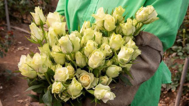 A Kenyan woman with roses