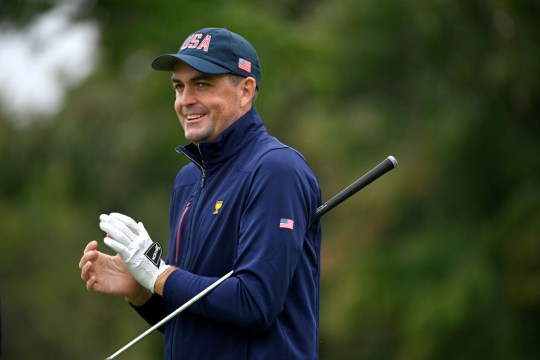 Keegan Bradley of the U.S. Team warms up on the driving range prior to the 2024 Presidents Cup at The Royal Montreal Golf Club