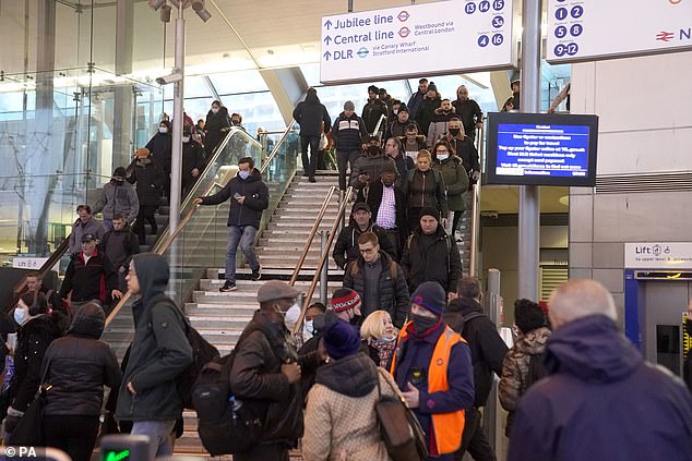 Busy scenes at Stratford station in March 2022 during a strike by members of the RMT union