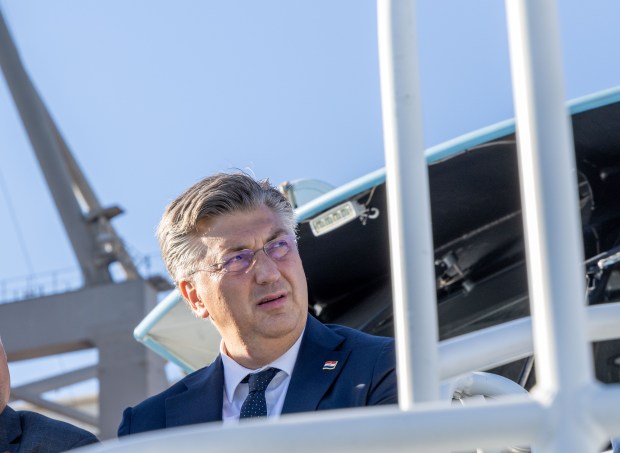 Croatian Prime Minister Andrej Plenković on a boat tour of...