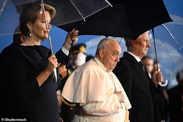 The Pope, 87, arrived in the Papal Plane at Melsbroek military airport in Steenokkerzee this evening