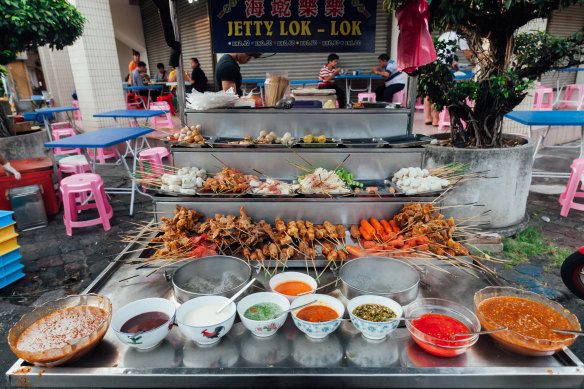 Steamboat stall at the Kimberley Street Food Market in George Town, the capital of Penang in Malaysia.