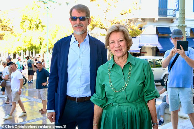 Queen Anne-Marie opted for a green dress to watch her daughter's blessing
