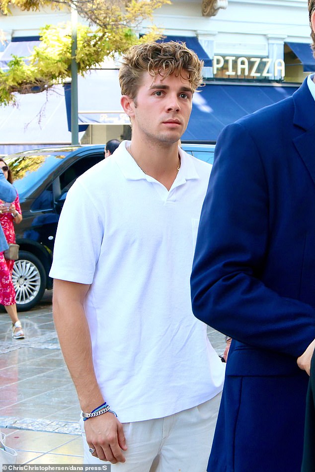 Prince Achileas-Andreas went for a more relaxed look as he headed to the church