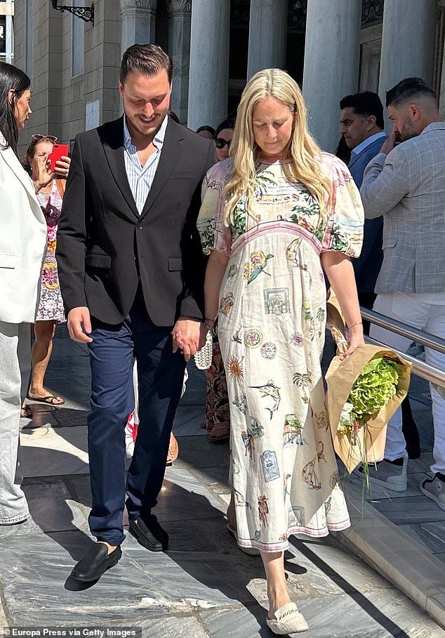 The happy couple walked hand in hand as they left the Metropolitan Cathedral ahead of their wedding tomorrow