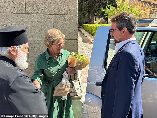 The Queen and her son Nikolaos were both present at the event. Nikolaos donned a navy suit for the occassion