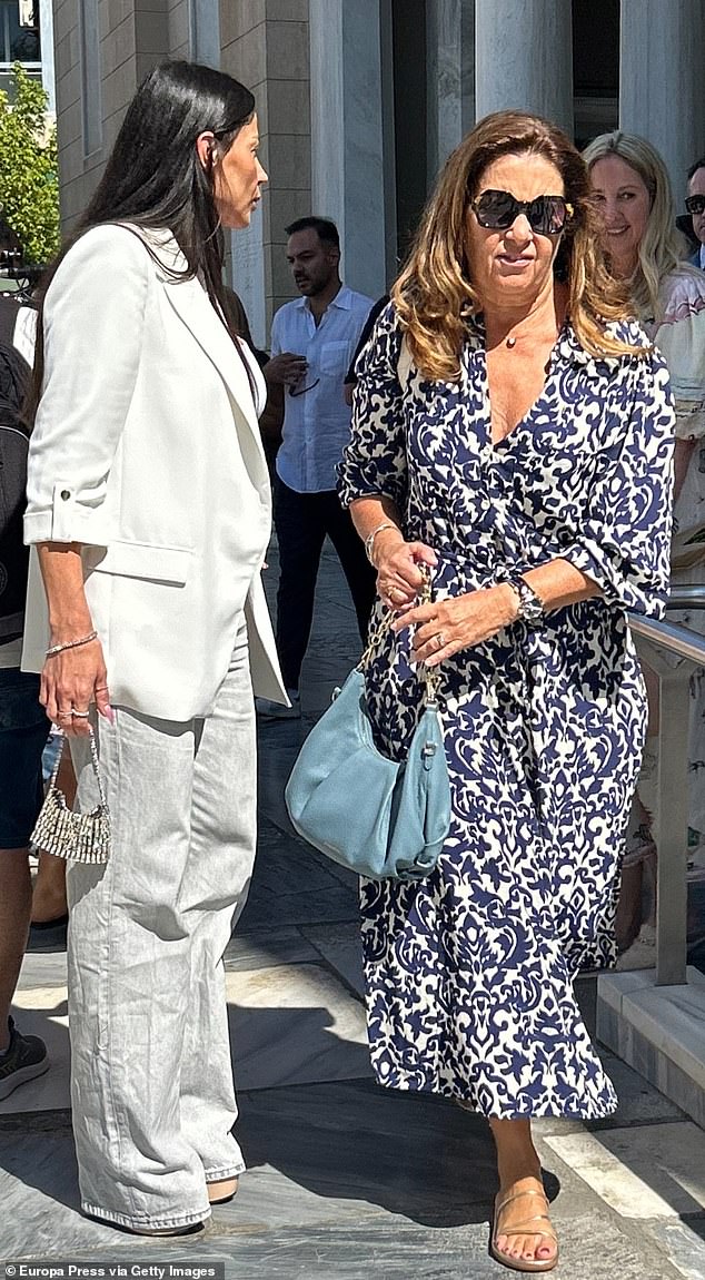 Her siblings, Nikolaos, 54, and Alexia, 59, (right) of Greece, were also seen at the event earlier this Friday