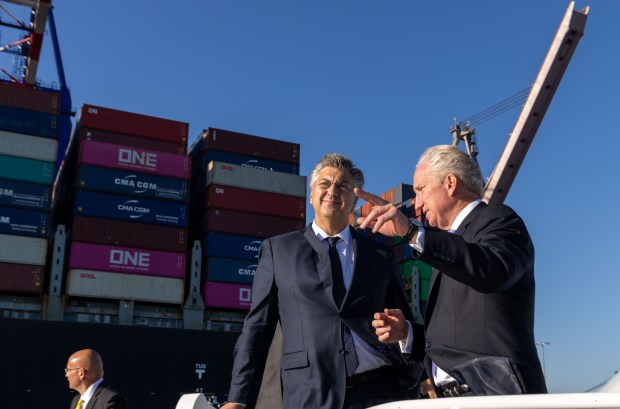 Port of Los Angeles Executive Director Gene Seroka, right, speaks...