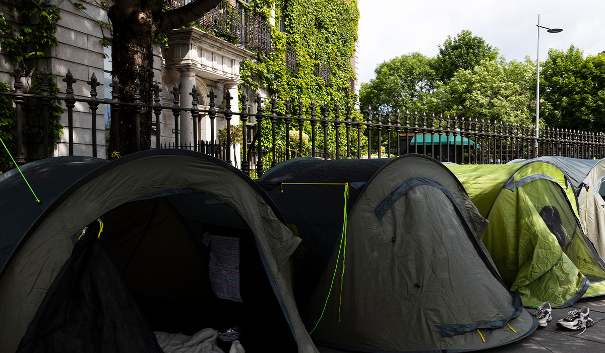 Tents Lesson St . Photo Shows : Tents pitched on the corner of Lesson Street near the canal : Sam Boal/Collins Photos.