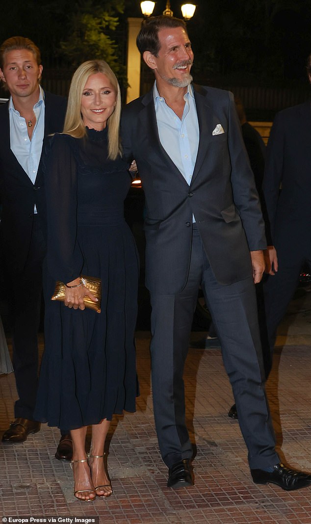 Marie-Chantal, Crown Princess of Greece, and Theodora's brother Pavlos, Crown Prince of Greece, at the pre-wedding dinner