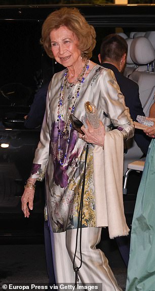 Queen Sofia of Spain pictured attending the pre-wedding dinenr