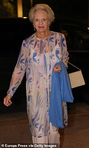 Guests at the event, held at the Byzantine and Christian Museum, included Theodora's paternal aunt is Queen Sofia, who was Spain's Queen from 1975 to 2014 as the wife of King Juan Carlos I, as well as the bride's maternal aunt Princess Benedikte of Denmark (pictured)