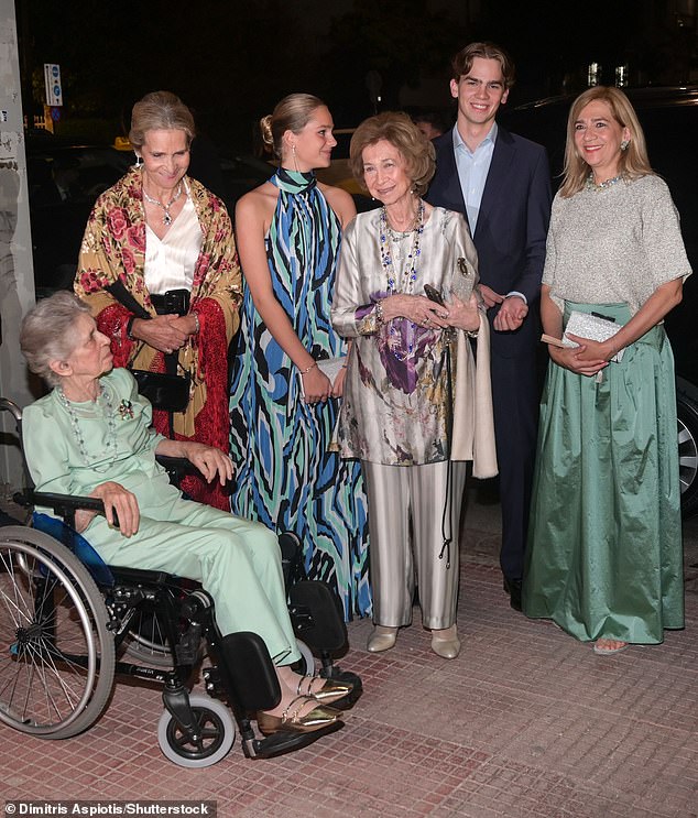 Queen Sofia of Spain and Princess Irene of Greece with other Spanish guests at the event on Friday night