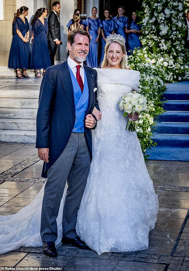 Initially, Princess Theodora and her fiancé, who announced their engagement in November 2018, were scheduled to wed on the Greek island of Spetses in 2020. Pictured: Theodora with her brother Crown Prince Pavlos