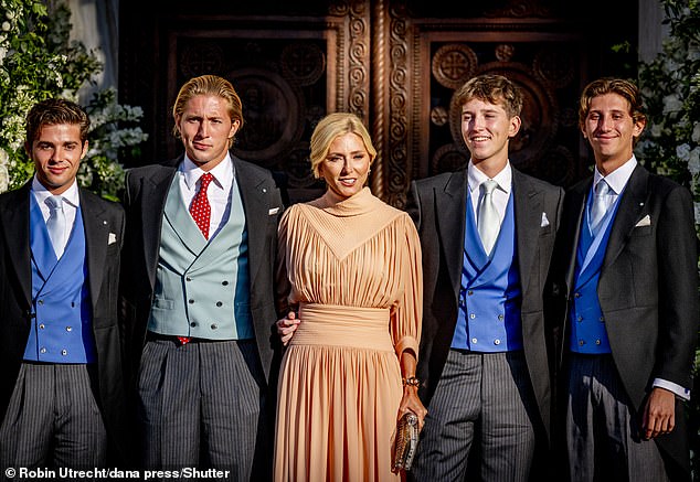 Marie-Chantal, Crown Princess of Greece, is joined by her sons for the wedding, whilst their father walked the bride down the aisle