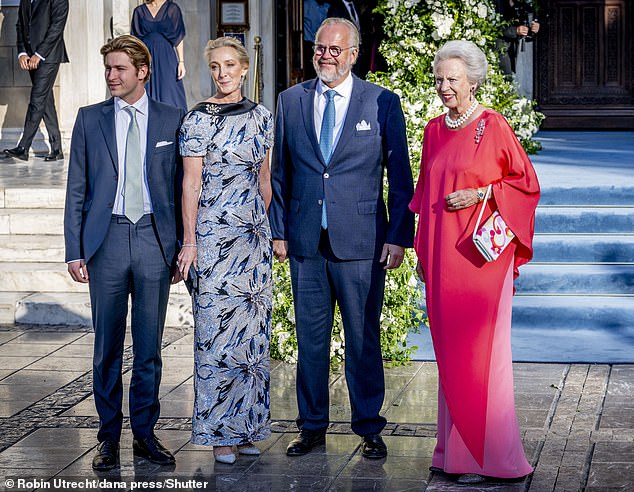 Count Michael Ahlefeldt-Laurvig-Bille, Princess Benedikte and Princess Alexandra at the wedding