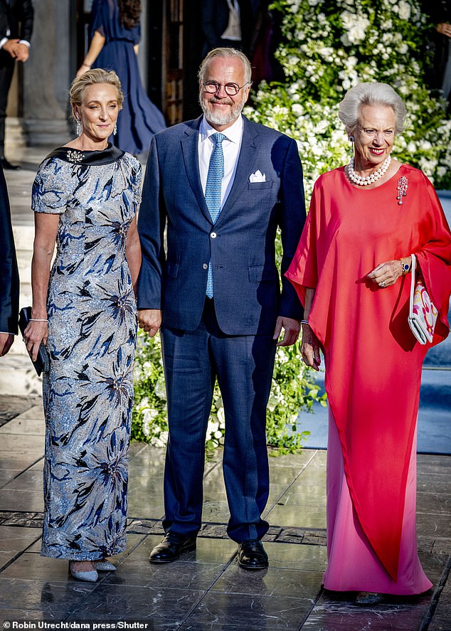 Princess Benedikte and Princess Alexandra at the wedding strike a pose as they prepare to attend the wedding