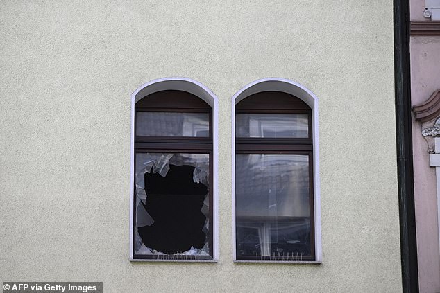 Pictures show shattered windows in the residential buildings in Essen