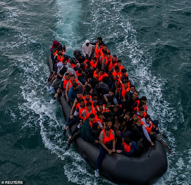 More than 18,000 migrants have been detected making the crossing so far in 2024. Pictured are migrants making their way towards England in a dinghy on August 6 this year