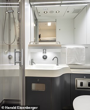 Pictured here is a private bathroom on the Nightjet train