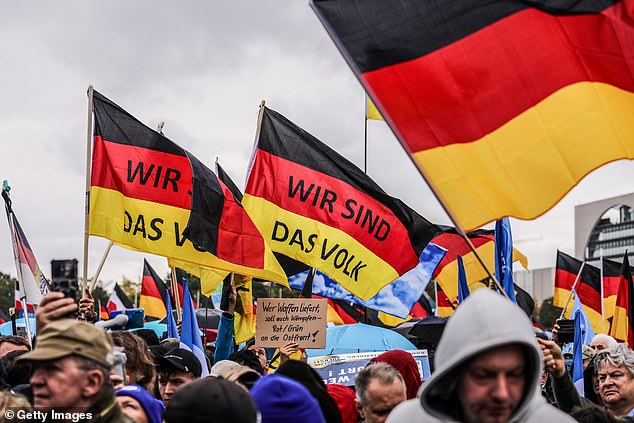 People protest against the rising cost of living in a demonstration organized by the right-wing Alternative for Germany (AfD) political part