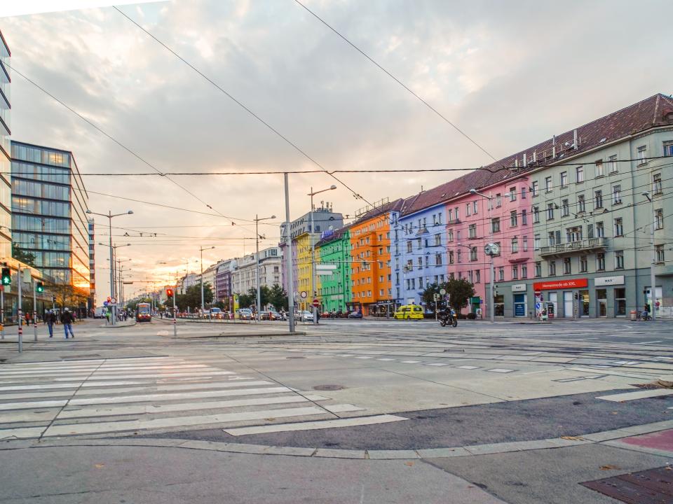 The street where the author found a hotel in Vienna one morning in October 2022.