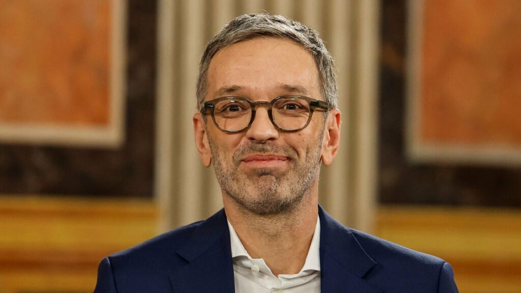 Head of Freedom Party (FPOe) Herbert Kickl attends a TV debate, after the first exit polls during the general election, in Vienna, Austria, on September 29.