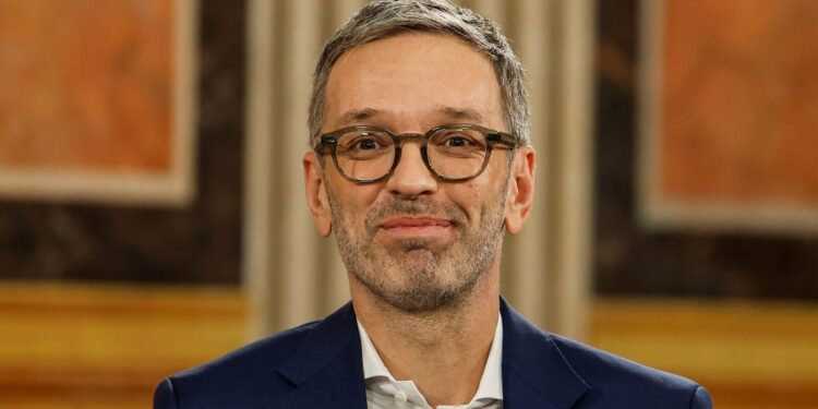 Head of Freedom Party (FPOe) Herbert Kickl attends a TV debate, after the first exit polls during the general election, in Vienna, Austria, on September 29.