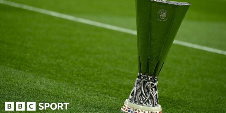 A general view of the Europa League trophy