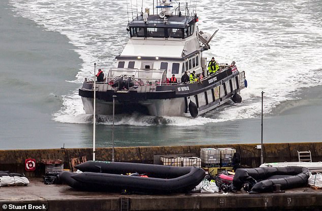 Border Force arriving at Dover Docks after picking up over 700 migrants attempting to cross the English Channel on September 22