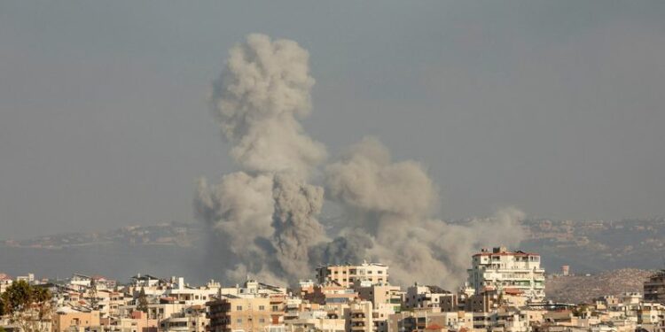 Smokes rise, amid ongoing cross-border hostilities between Hezbollah and Israeli forces, in Tyre