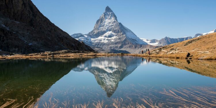 The Matterhorn is reflected in Lake Riffelsee