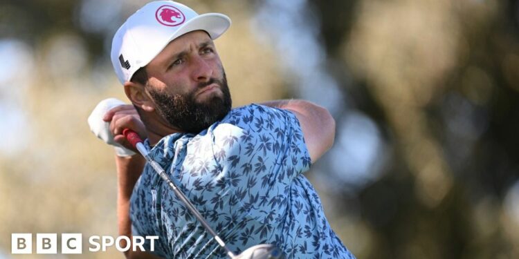 Jon Rahm plays a tee shot at the Spanish Open