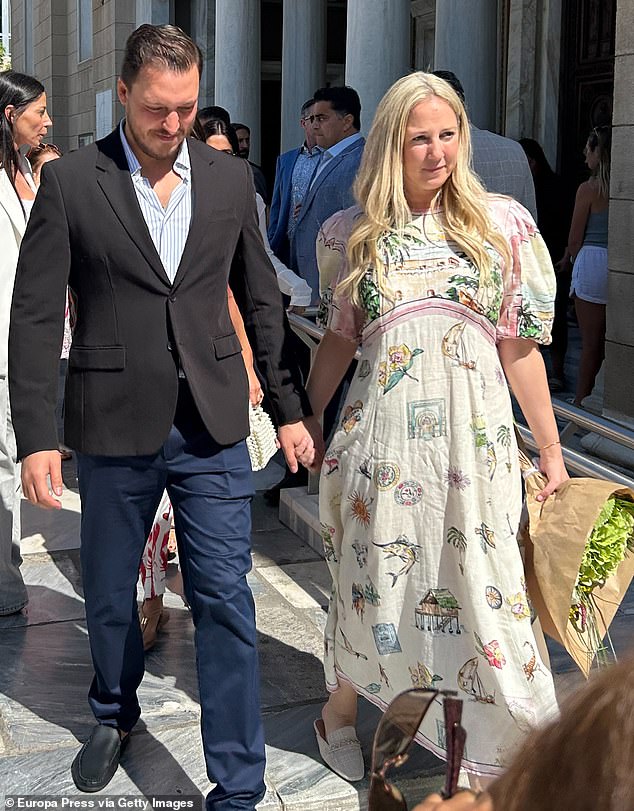 Princess Theodora of Greece beamed as she and her fiancé Matthew Kumar left the Metropolitan Cathedral in Athens, with preparations in the works ahead of tomorrow's nuptials