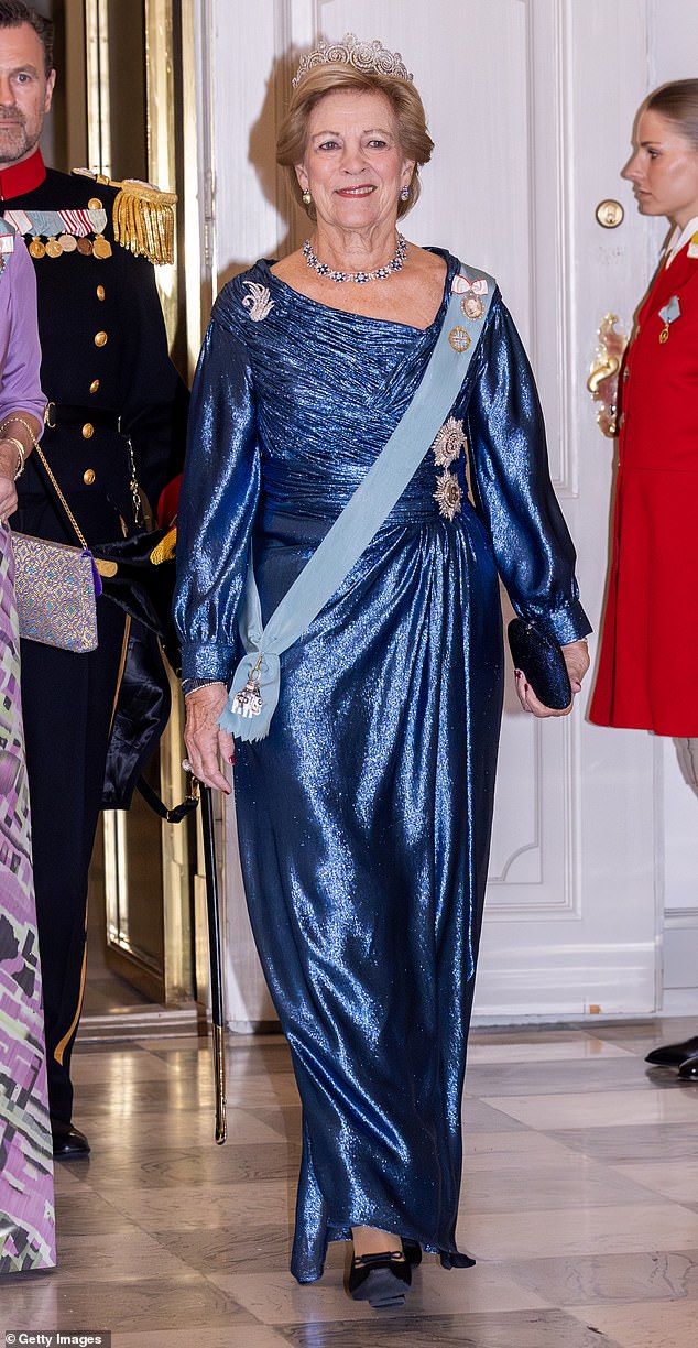 Queen Anne-Marie of Greece attends the gala diner to celebrate the 18th birthday of H.K.H. Prince Christian in October 2023