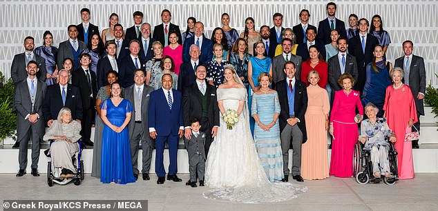 Princess Theodora Of Greece and fiancé Matthew Kumar tied the knot in a lavish celebration on Saturday, pictured in their official wedding photo