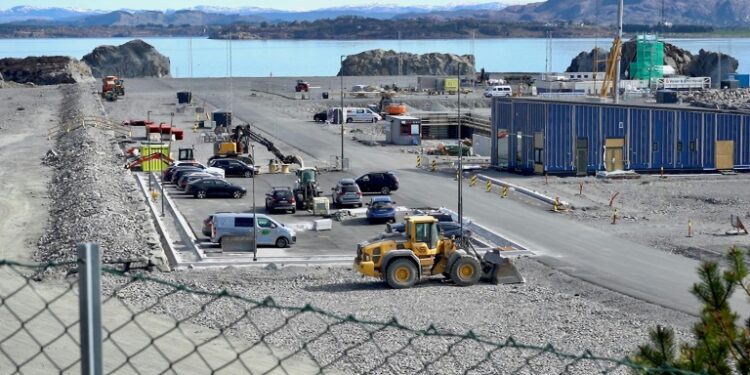 The construction site for a terminal which will collect liquefied carbon dioxide CO2 in Oygarden near Bergen, Norway (Alexiane LEROUGE)