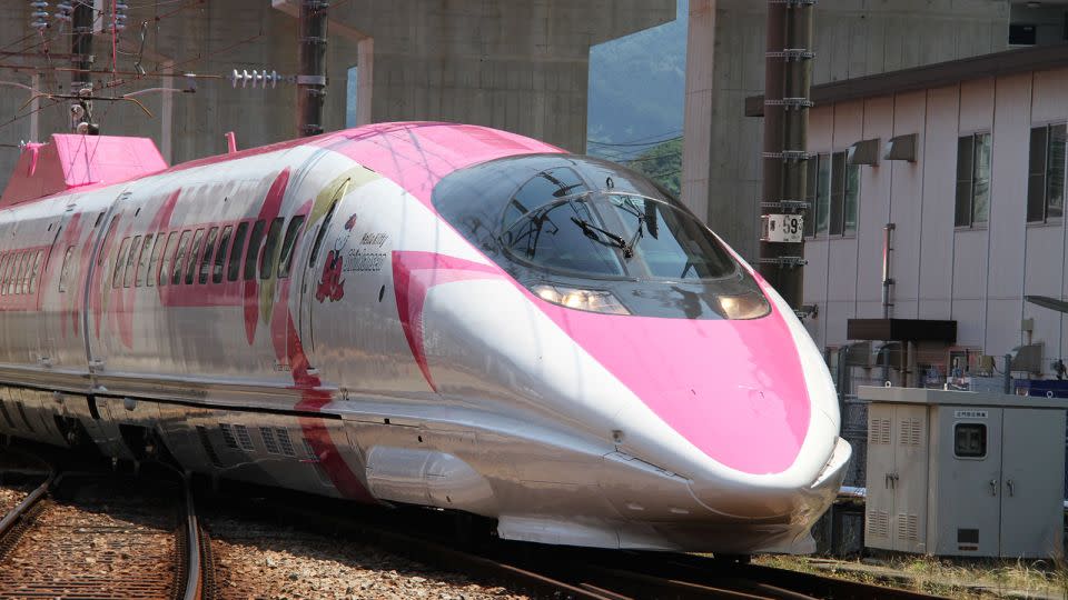 Two great Japanese inventions, high speed trains and Hello Kitty, combined. - Courtesy West Japan Railway/Sanrio Co. Ltd.