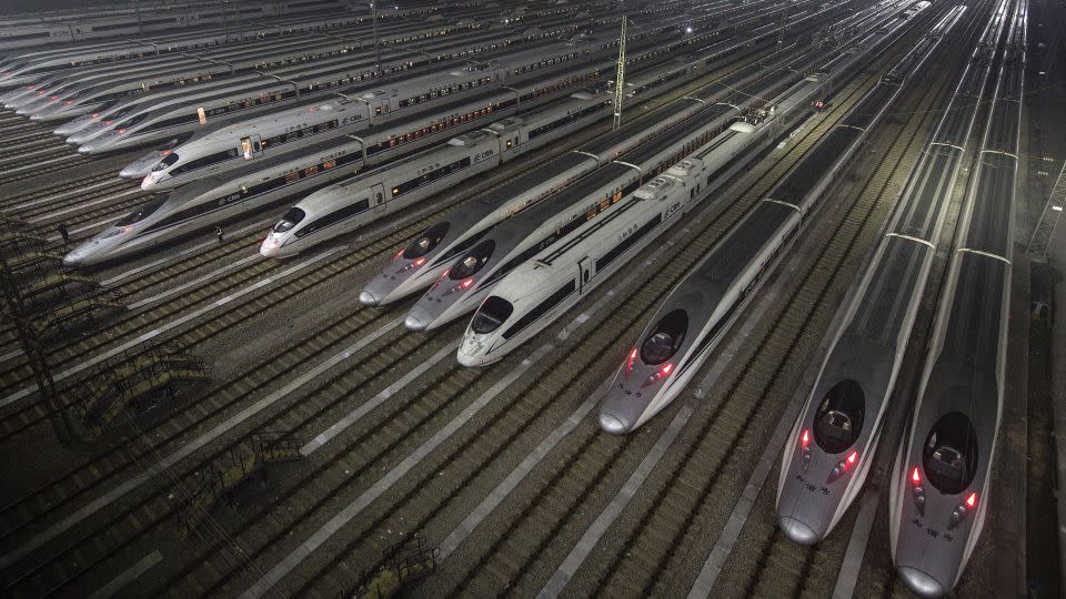 Hundreds of high-speed trains at a maintenance base wait to set out on January 20th, 2018 in Wuhan, China. - Wang He/Getty Images