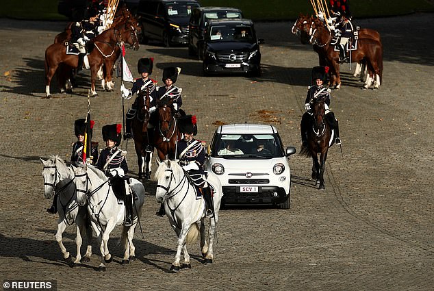 Pope Francis' convoy pictured arriving for the visit with the Belgium royals