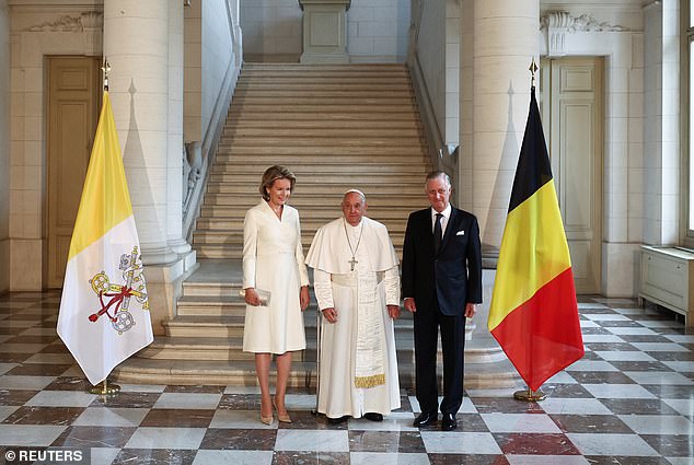 King Philippe and Queen Mathilde posted with the Pope at Laeken Royal Castle