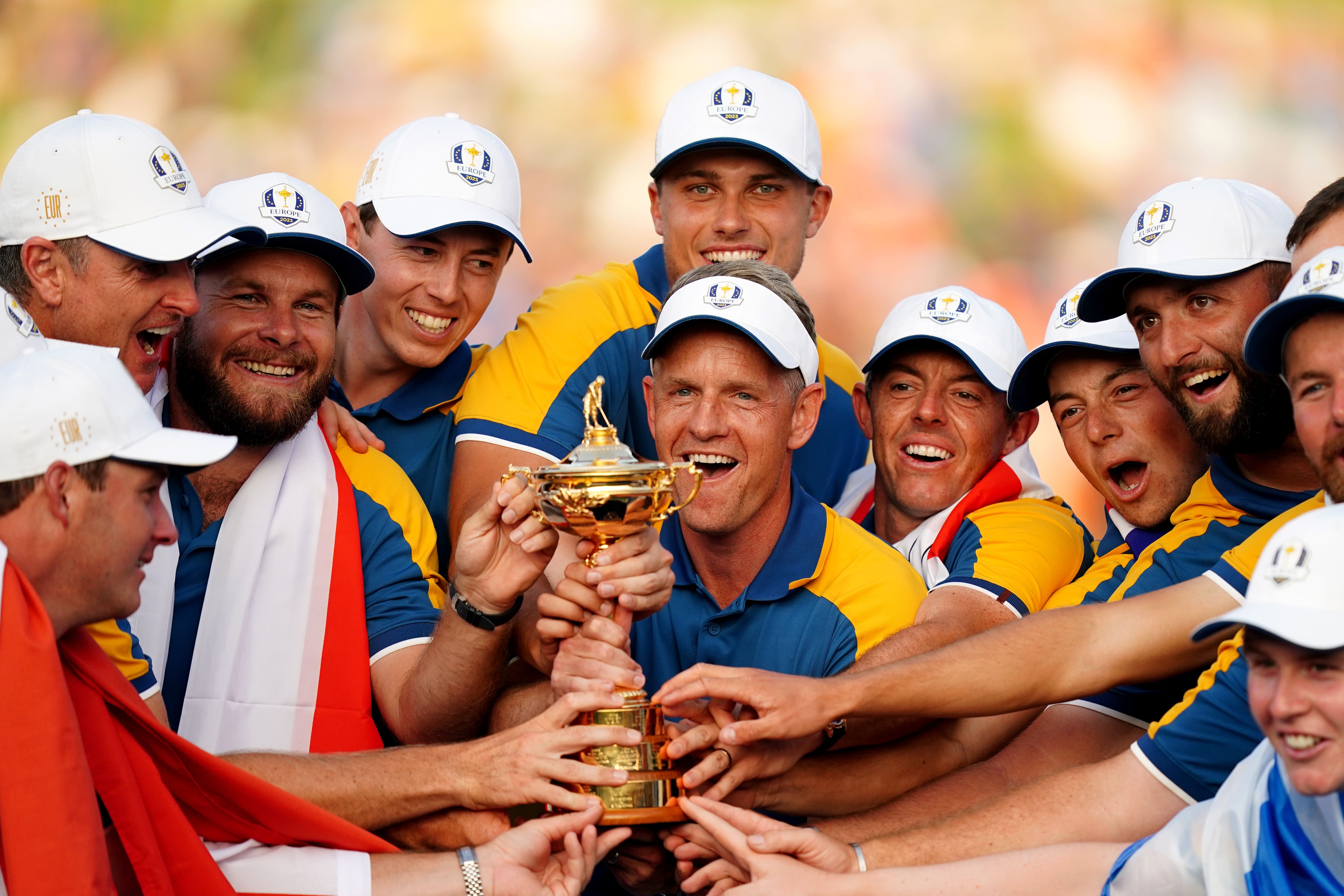 Europe captain Luke Donald (centre) says Rahm and Hatton have not been ‘judged’ for joining LIV Golf