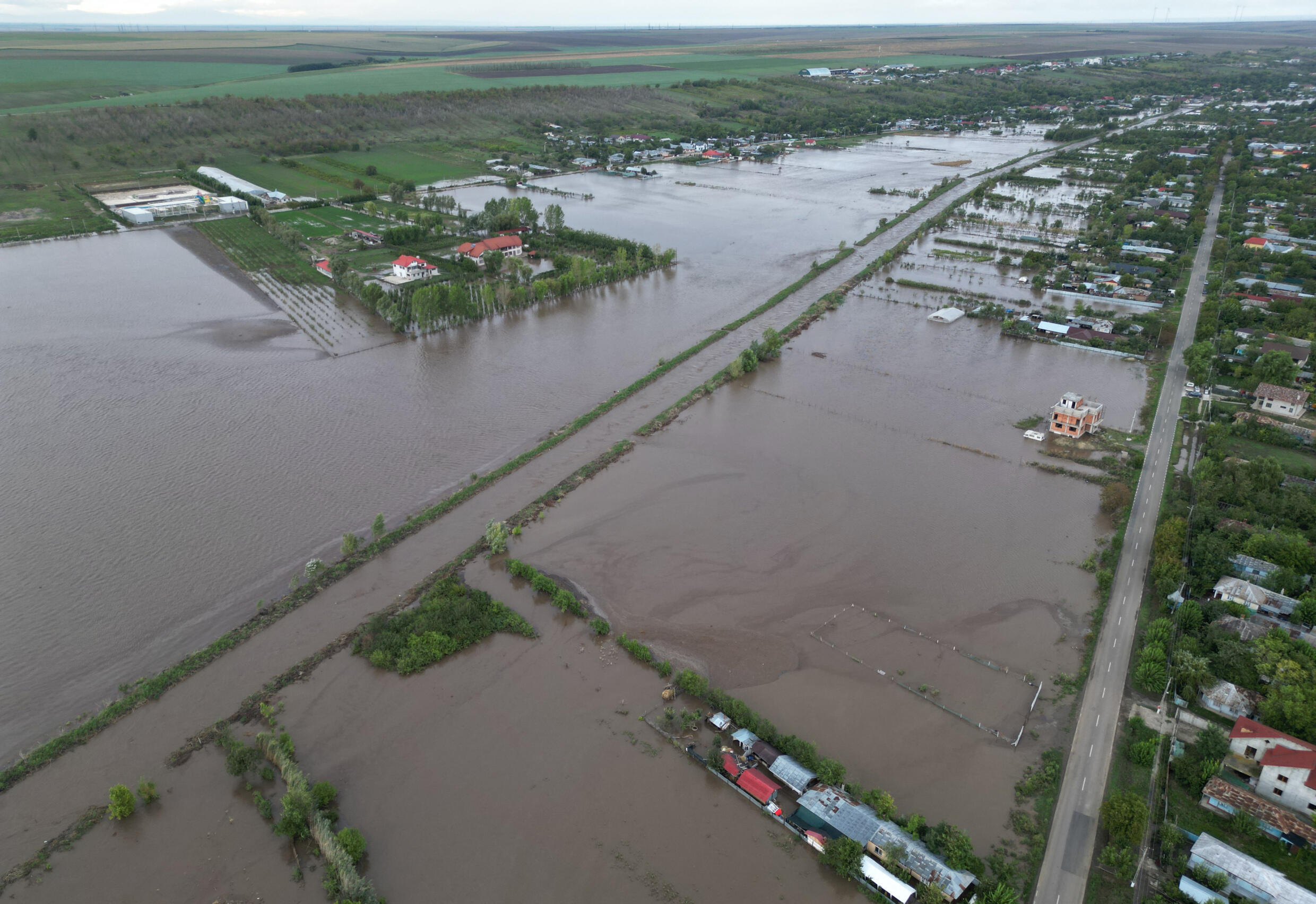 Aerial view of the rising flood waters in the Romanian village of Slobozia Conachi on September 14 2024.