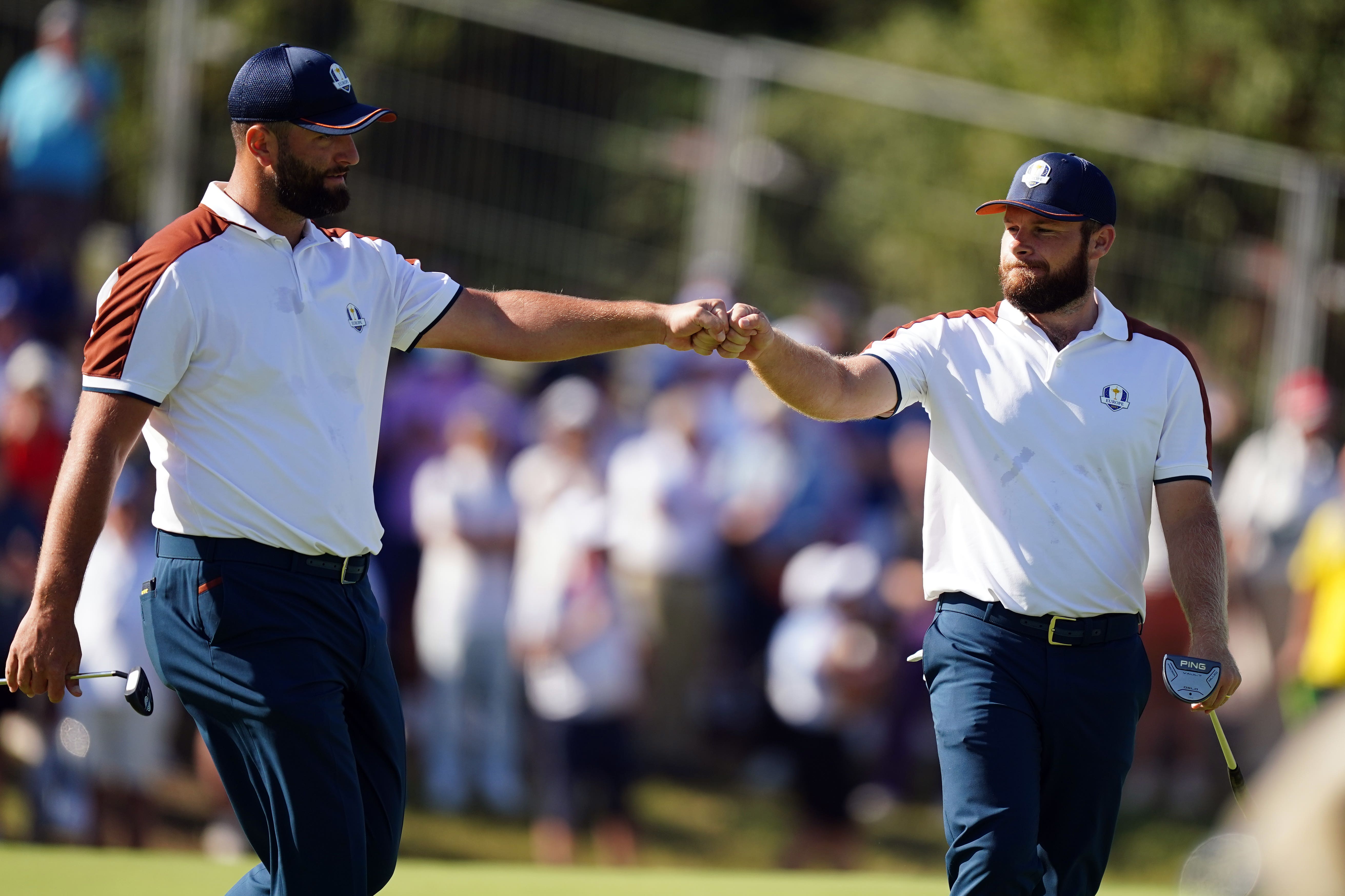 Tyrrell Hatton (right) teamed up hugely effectively with Jon Rahm (left) in the foursomes in Rome