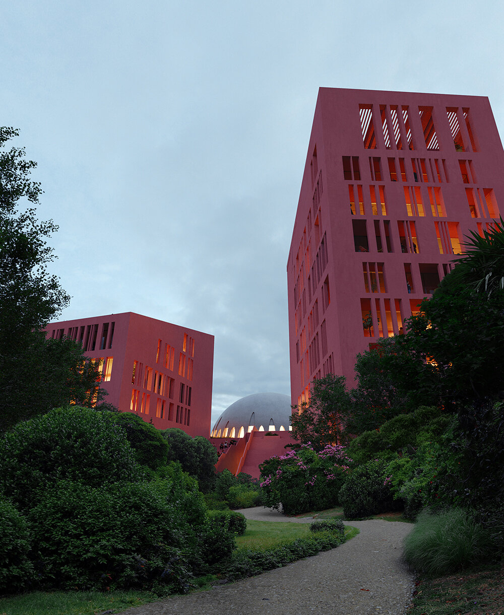 oppenheim architecture reveals tirana’s college of europe campus as red concrete cluster