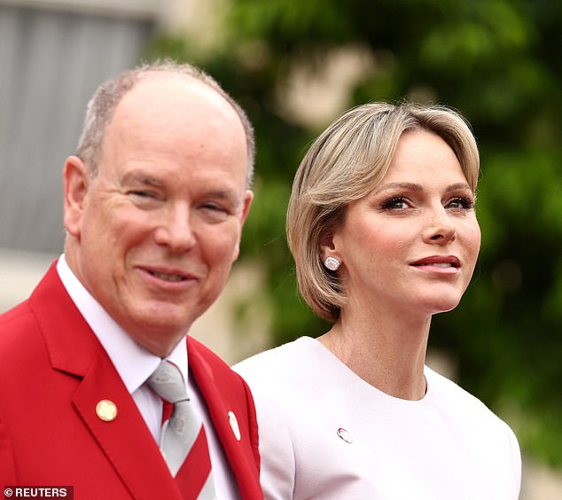 The couple were all smiles as they greeted other monarchs and world leaders at the Palace today