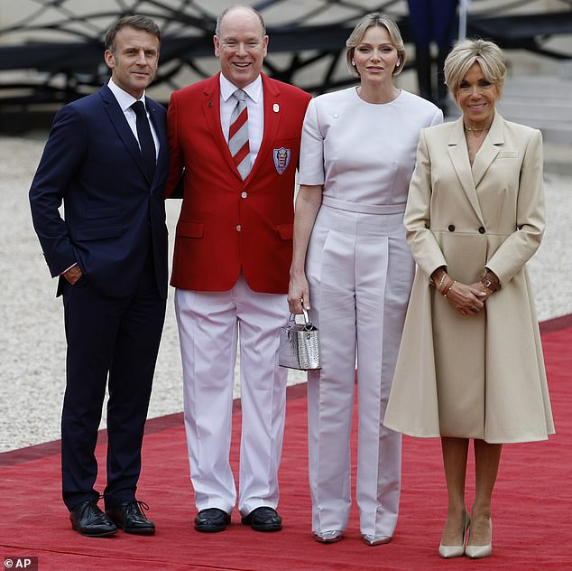 Whereas Albert and Charlene donned colourful clothes, Emmanuel and Brigitte wore more neutral tones